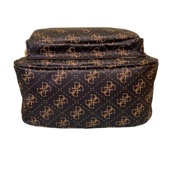 GUESS Mini Backpack Brown Logo Print Faux Leather Monogram Bag - Picture 7 of 13